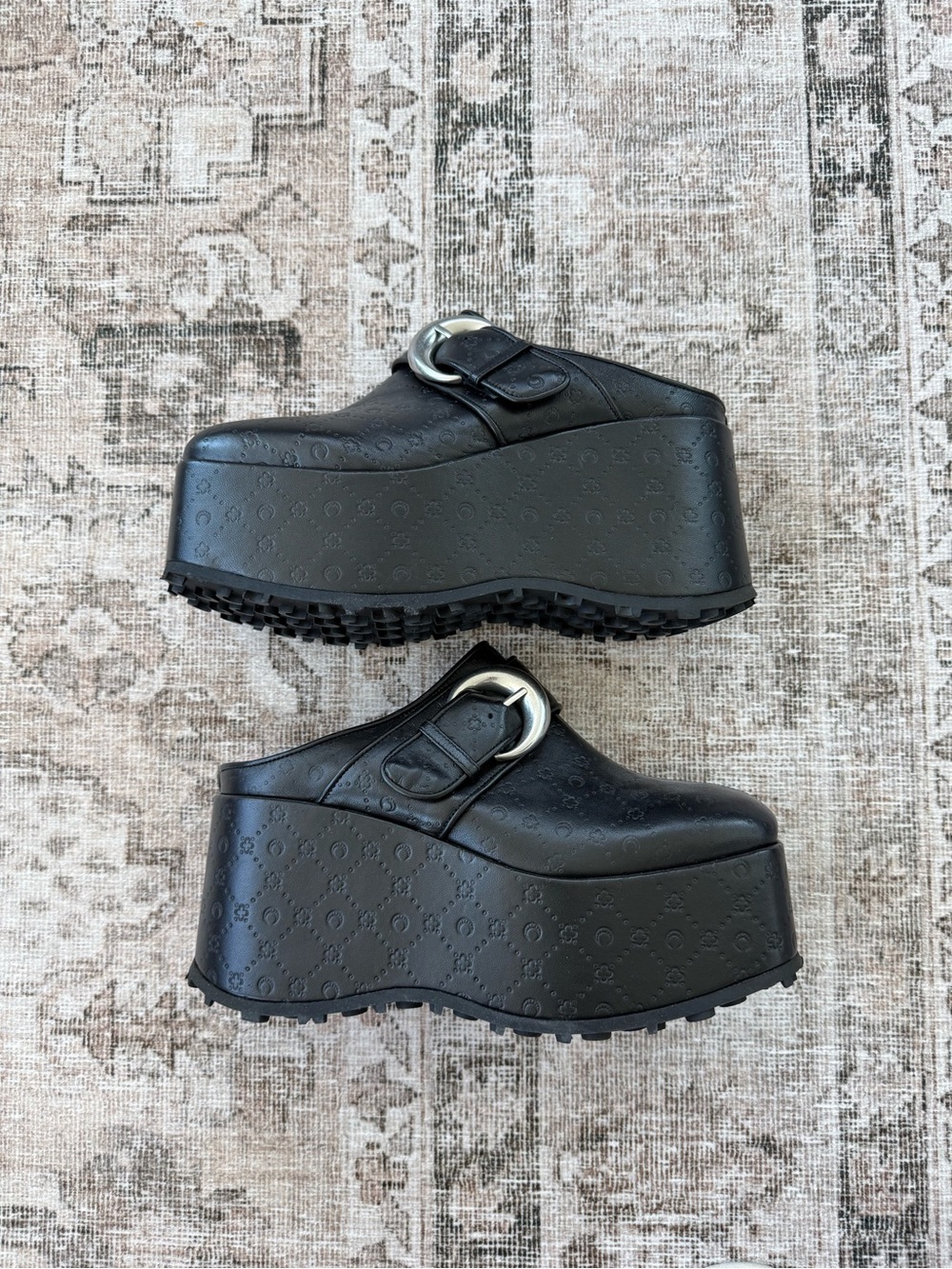 Marine Serre Black Platform Clog Mules with Buckle